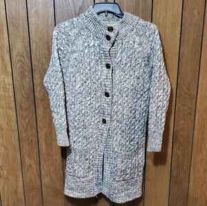 WOOLOVERS LONG COATIGAN CHUNKY Cable Knit PURE BRITTISH WOOL Cardigan Size Large